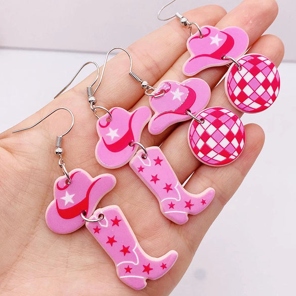 Acrylic Handmade Western Cowboy Style Women's Earrings With Cartoon Characters Leaves U Shaped Geometric Patterns