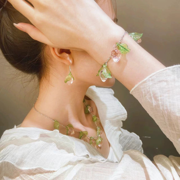 Acrylic Jewelry Threepiece Set With Plants Flowers Pattern Handmade For Women