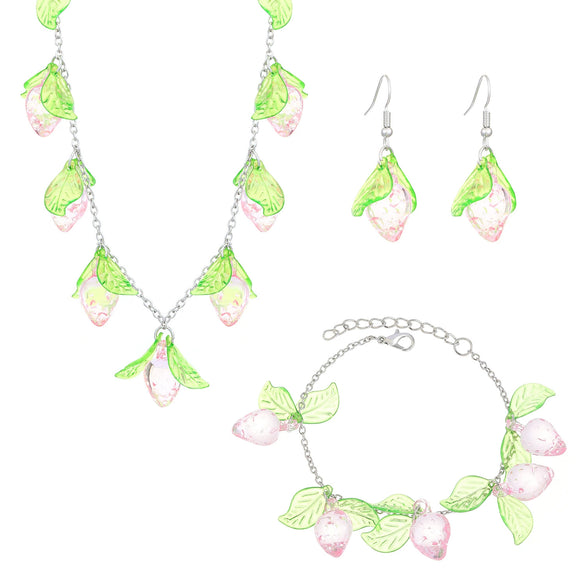 Acrylic Jewelry Threepiece Set With Plants Flowers Pattern Handmade For Women