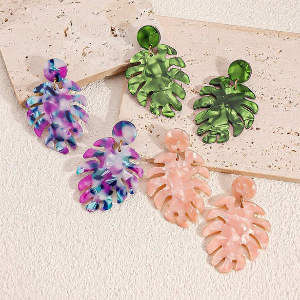 Acrylic Leaf Hoop Earrings With Botanical Plant Design Versatile Fashion Jewelry Accessories For Women And Unisex Wear
