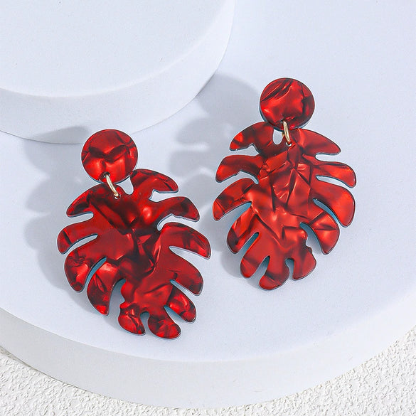 Acrylic Leaf Statement Hoop Earrings With Exquisite Craftsmanship Botanical Design Jewelry For Women And Unisex Wear