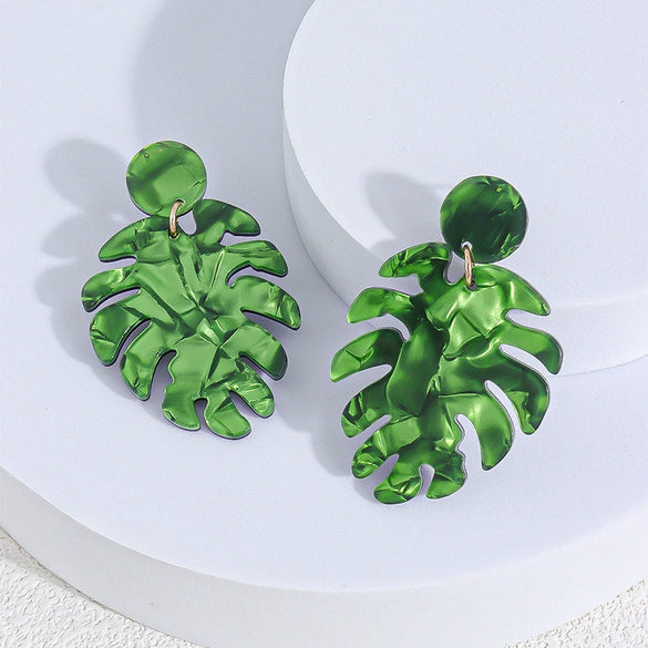 Acrylic Leaf Statement Hoop Earrings With Exquisite Craftsmanship Botanical Design Jewelry For Women And Unisex Wear