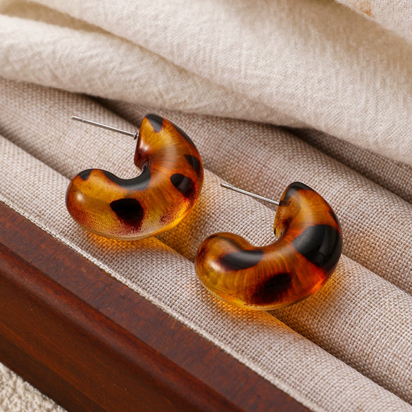 Acrylic Leopard Print Heart And Drop Shape Painted Women's Earrings Retro Style
