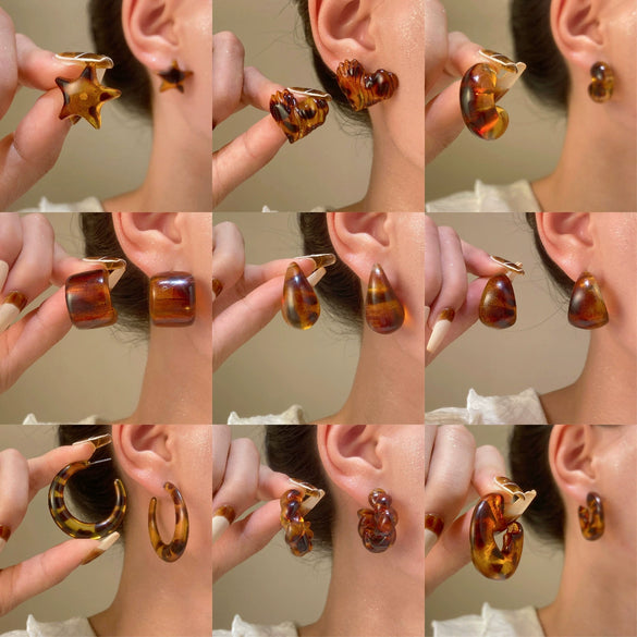 Acrylic Leopard Print Heart And Drop Shape Painted Women's Earrings Retro Style