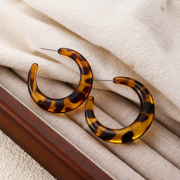 Acrylic Leopard Print Heart And Drop Shape Painted Women's Earrings Retro Style