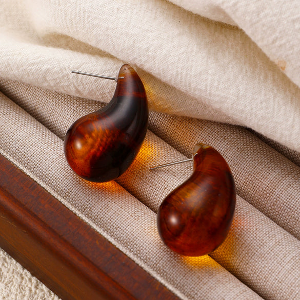 Acrylic Leopard Print Heart And Drop Shape Painted Women's Earrings Retro Style