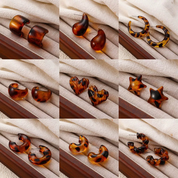 Acrylic Leopard Print Heart And Drop Shape Painted Women's Earrings Retro Style