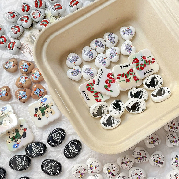 Acrylic Loose Beads Handpainted Snake Elephant Circle Pattern Diy Bracelet Necklace Accessories Environmentally Friendly Style