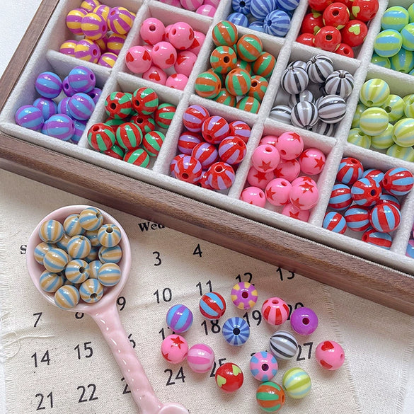 Acrylic Loose Beads Heart Star Shaped Colorful Striped Diy Handmade Mobile Phone Chain Accessories