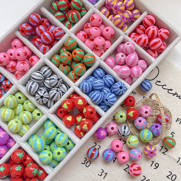 Acrylic Loose Beads Heart Star Shaped Colorful Striped Diy Handmade Mobile Phone Chain Accessories