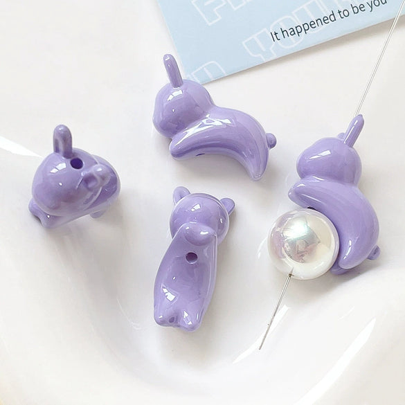 Acrylic Loose Beads Jewelry Accessories With Line Pattern Handmade By Baking Varnish Bunny And Jelly Bean Shaped
