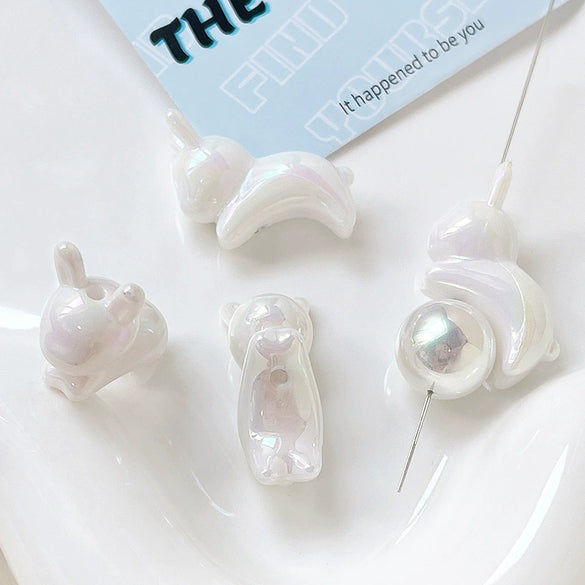Acrylic Loose Beads Jewelry Accessories With Line Pattern Handmade By Baking Varnish Bunny And Jelly Bean Shaped
