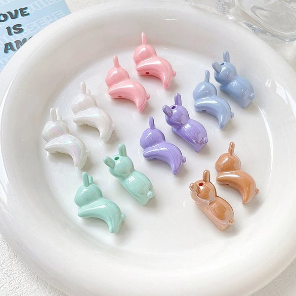 Acrylic Loose Beads Jewelry Accessories With Line Pattern Handmade By Baking Varnish Bunny And Jelly Bean Shaped