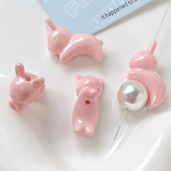 Acrylic Loose Beads Jewelry Accessories With Line Pattern Handmade By Baking Varnish Bunny And Jelly Bean Shaped