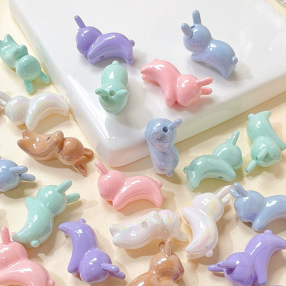 Acrylic Loose Beads Jewelry Accessories With Line Pattern Handmade By Baking Varnish Bunny And Jelly Bean Shaped