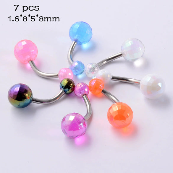 Acrylic Luminous Tongue Piercing Nail Set Round Fantasy Crack Ball Navel Ring Horseshoe Ring Nose Ring