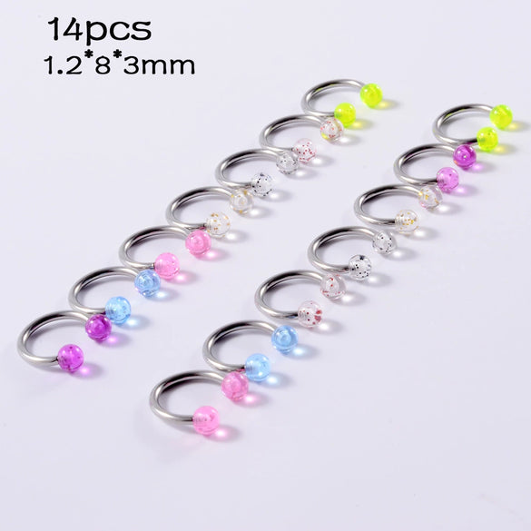 Acrylic Luminous Tongue Piercing Nail Set Round Fantasy Crack Ball Navel Ring Horseshoe Ring Nose Ring