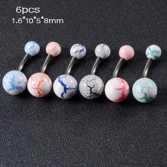 Acrylic Luminous Tongue Piercing Nail Set Round Fantasy Crack Ball Navel Ring Horseshoe Ring Nose Ring