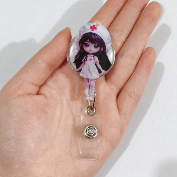 Acrylic Nurse Easy Pull Buckle Retractable Cartoon Keychain
