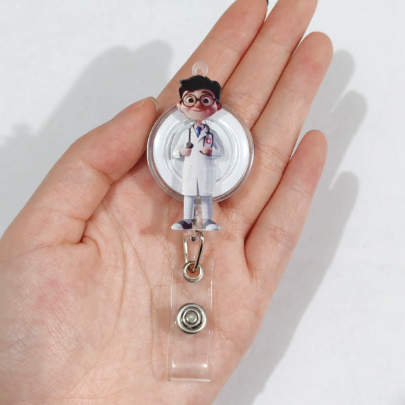 Acrylic Nurse Easy Pull Buckle Retractable Cartoon Keychain