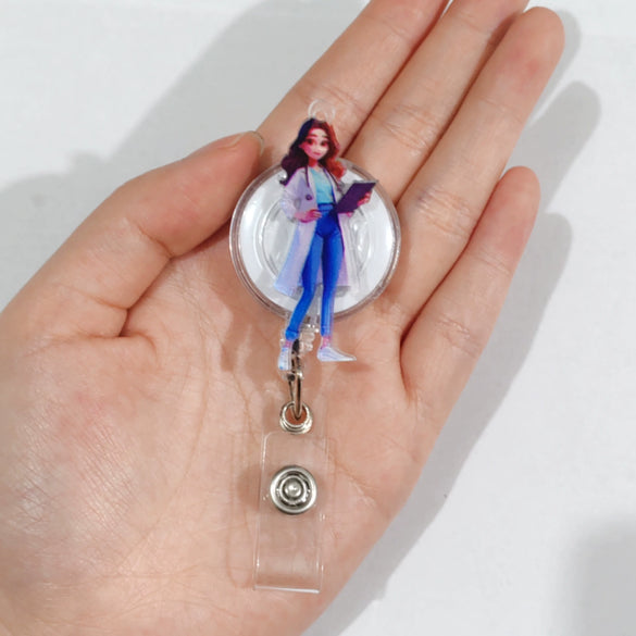 Acrylic Nurse Easy Pull Buckle Retractable Cartoon Keychain