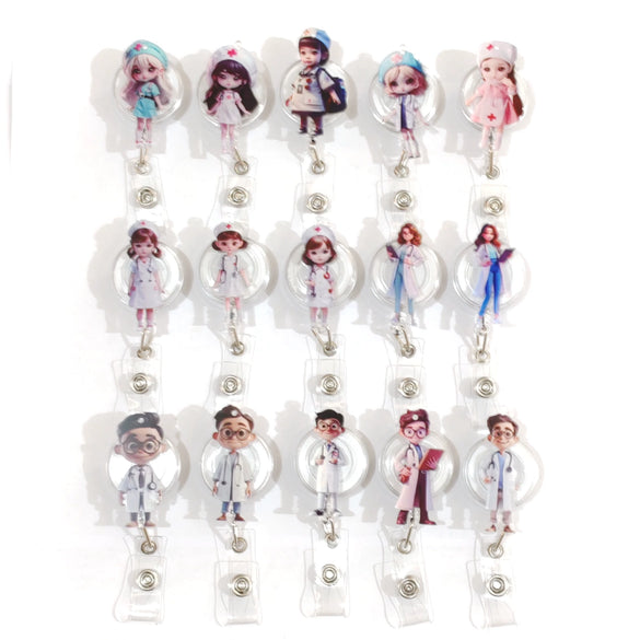 Acrylic Nurse Easy Pull Buckle Retractable Cartoon Keychain