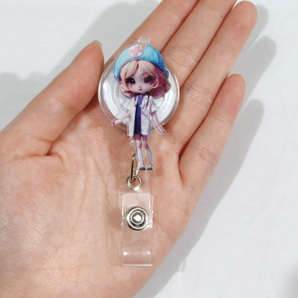 Acrylic Nurse Easy Pull Buckle Retractable Cartoon Keychain
