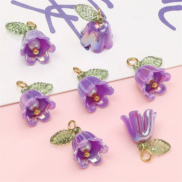 Acrylic Plated Lily Orchid Beads Handmade Necklace Bracelet Clothing Accessories Wholesale