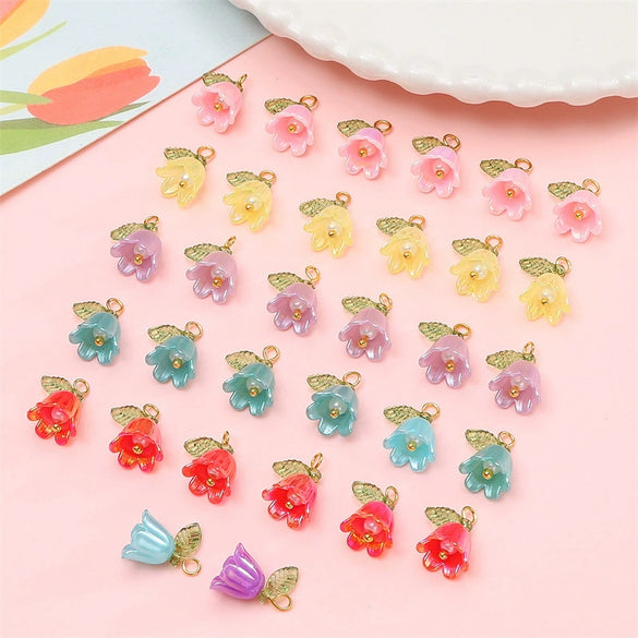 Acrylic Plated Lily Orchid Beads Handmade Necklace Bracelet Clothing Accessories Wholesale