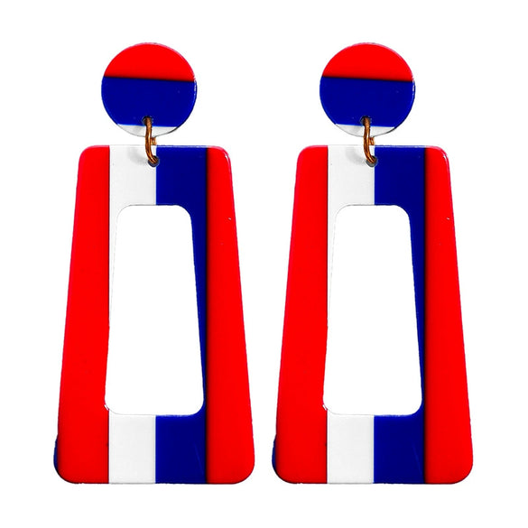 Acrylic Red Blue And White Striped Geometric Earrings Minimalist Versatile Festive Jewelry For Women And Men