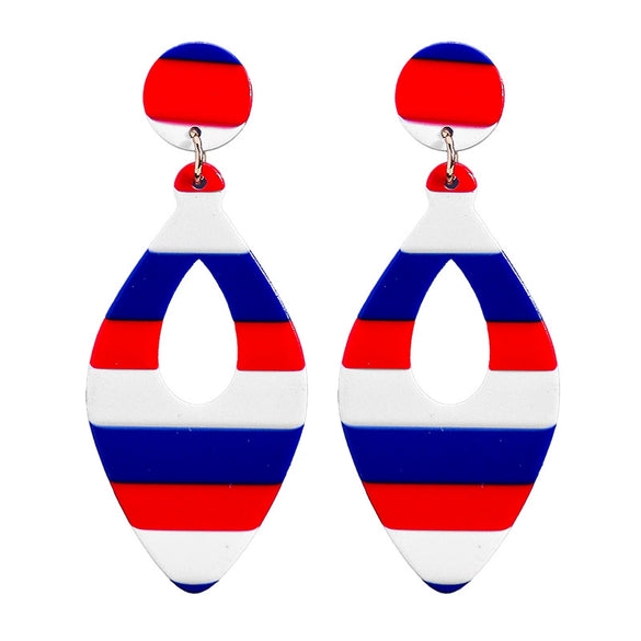 Acrylic Red Blue And White Striped Geometric Earrings Minimalist Versatile Festive Jewelry For Women And Men