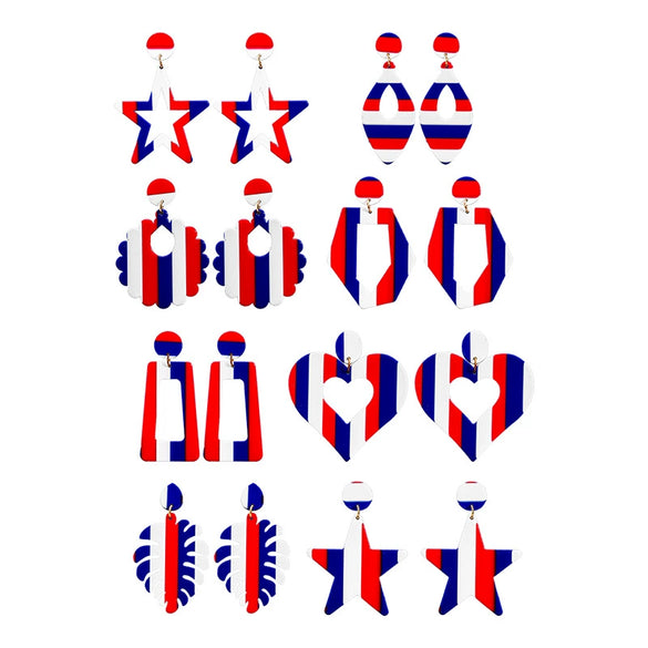 Acrylic Red Blue And White Striped Geometric Earrings Minimalist Versatile Festive Jewelry For Women And Men