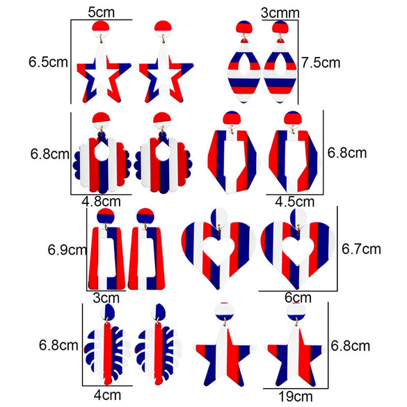 Acrylic Red Blue And White Striped Geometric Earrings Minimalist Versatile Festive Jewelry For Women And Men