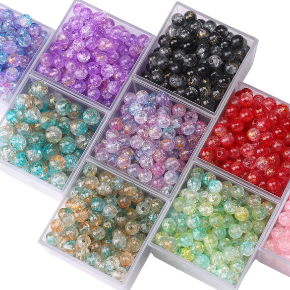 Acrylic Round Beads Handmade Diy Beaded Bracelet Material Accessories With Cracked Twocolor Design Highend Feel