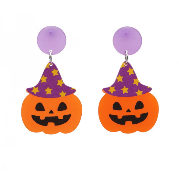 Acrylic Spider Palm Cat Pumpkin Cartoon Earrings For Women Halloween Accessories