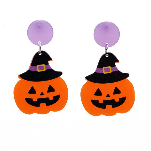 Acrylic Spider Palm Cat Pumpkin Cartoon Earrings For Women Halloween Accessories