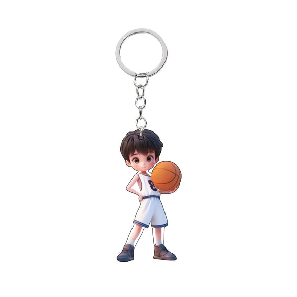 Acrylic Sports Cartoon Characters Basketball Football Theme Keychain 2D Doublesided Printing