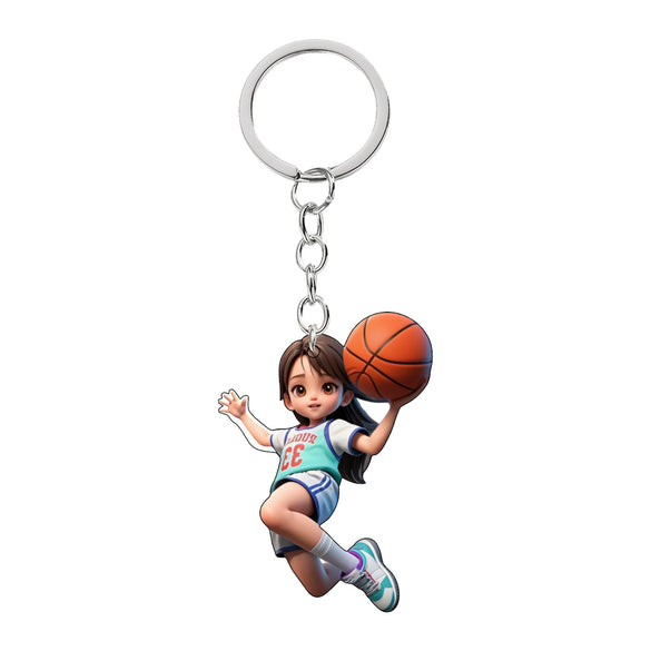 Acrylic Sports Cartoon Characters Basketball Football Theme Keychain 2D Doublesided Printing