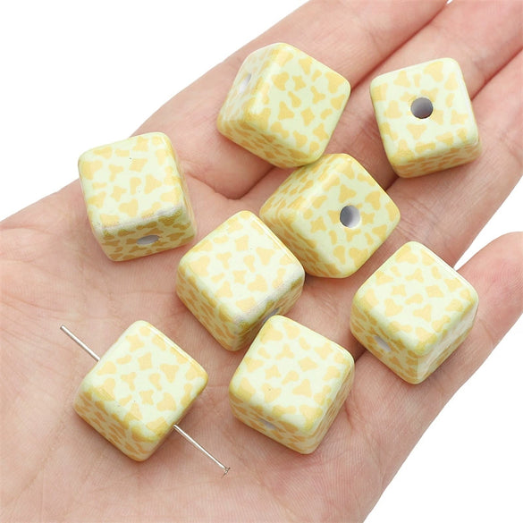 Acrylic Square Beads Plaid Handmade Floral Butterfly Bead Accessories