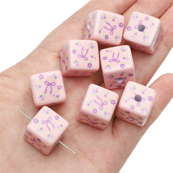 Acrylic Square Beads Plaid Handmade Floral Butterfly Bead Accessories