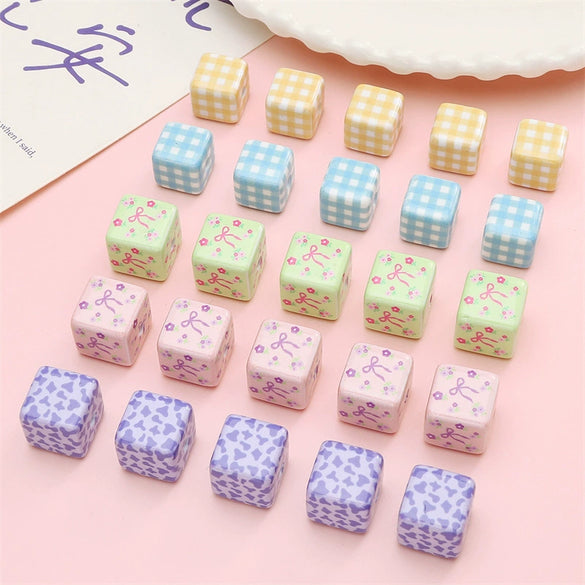 Acrylic Square Beads Plaid Handmade Floral Butterfly Bead Accessories
