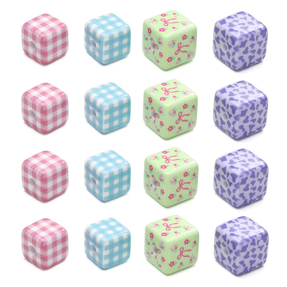 Acrylic Square Beads Plaid Handmade Floral Butterfly Bead Accessories