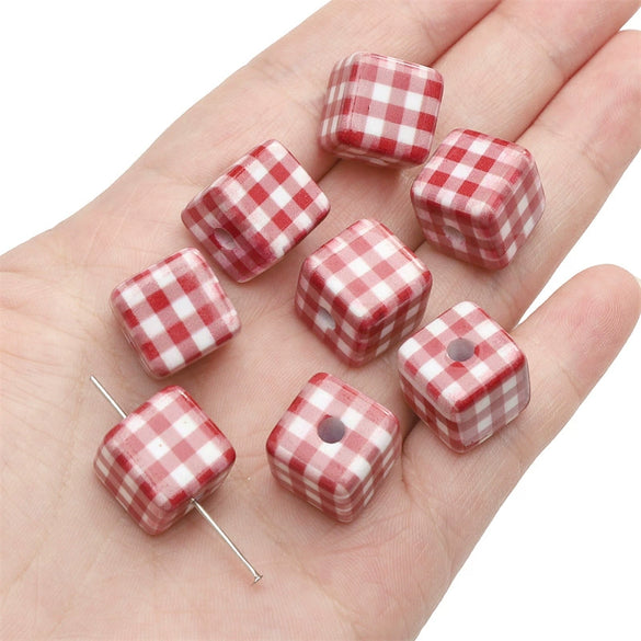 Acrylic Square Beads Plaid Handmade Floral Butterfly Bead Accessories