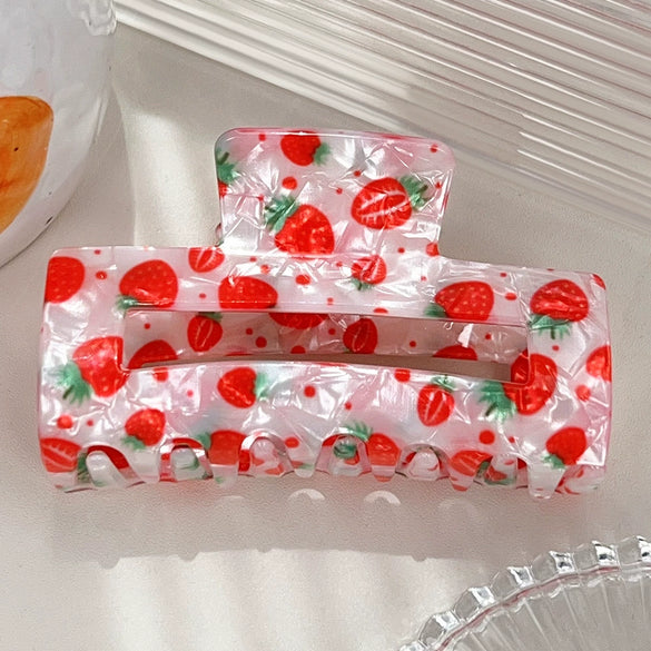 Acrylic Square Hollow Fresh Fruit Print Hair Clip Hair Accessories For Women