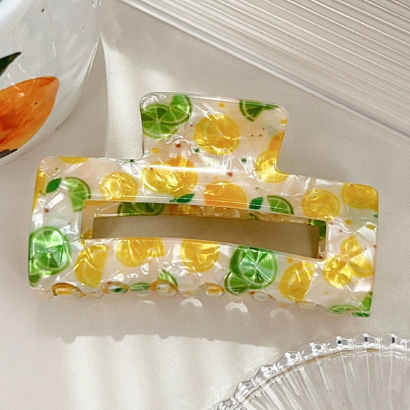 Acrylic Square Hollow Fresh Fruit Print Hair Clip Hair Accessories For Women