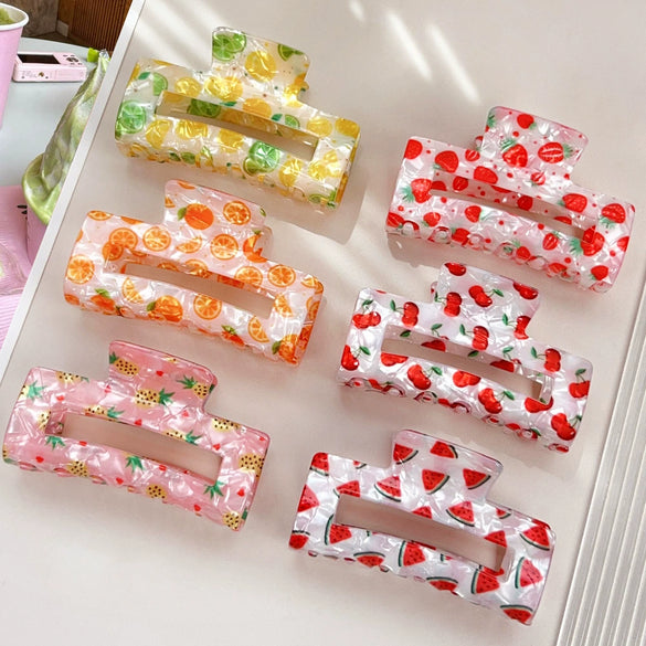 Acrylic Square Hollow Fresh Fruit Print Hair Clip Hair Accessories For Women