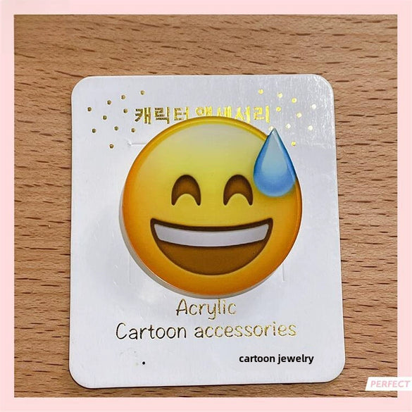 Acrylic Unisex Hair Accessories With Drop Shape And Cute Cartoon Expressions Printing