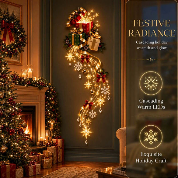 Acrylic Waterfall String Lights With Bows Snowflakes And Stars Christmas Wall Decoration Ambient Lighting