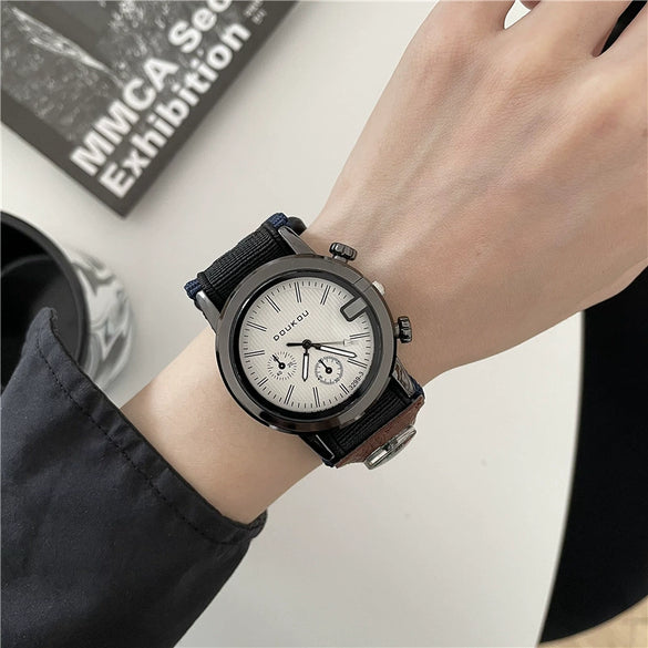 Adhesive Canvas Band Quartz Watch Alloy Case Ordinary Glass Mirror Leisure Style For Men And Middle School Students