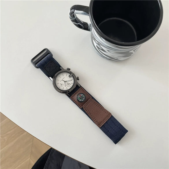 Adhesive Canvas Band Quartz Watch Alloy Case Ordinary Glass Mirror Leisure Style For Men And Middle School Students